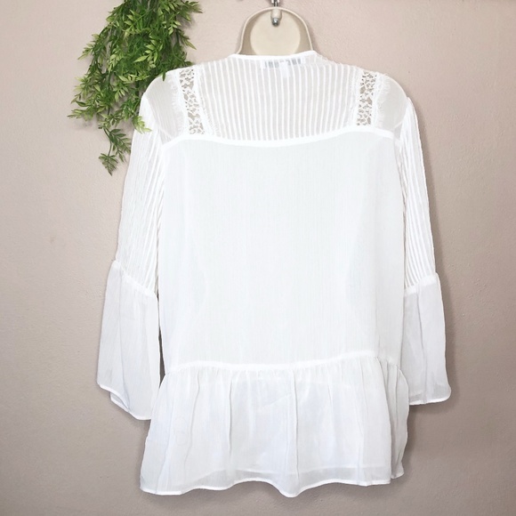 Gorgeous Women's S Boho Peasant Top White Ruffles Lace Victorian V-Neck Tie Neck - Picture 3 of 4